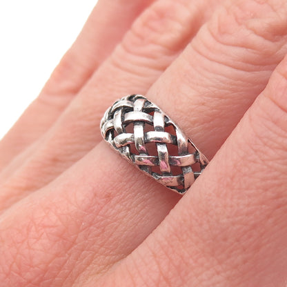 925 Sterling Silver Vintage Woven Oxidized Ring Size 8