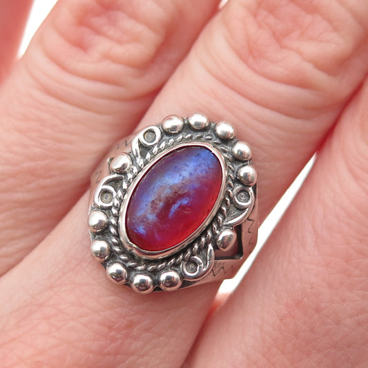 MAISELS INDIAN Old Pawn Sterling Silver Vintage Dragon Breath Opal Ring Size 6