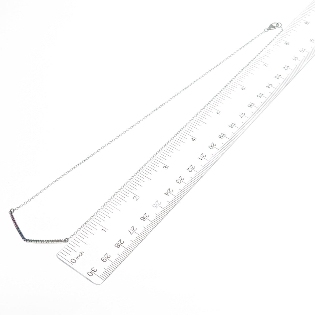 925 Sterling Silver Multi-Color C Z V-Style Cable Chain Necklace 16"