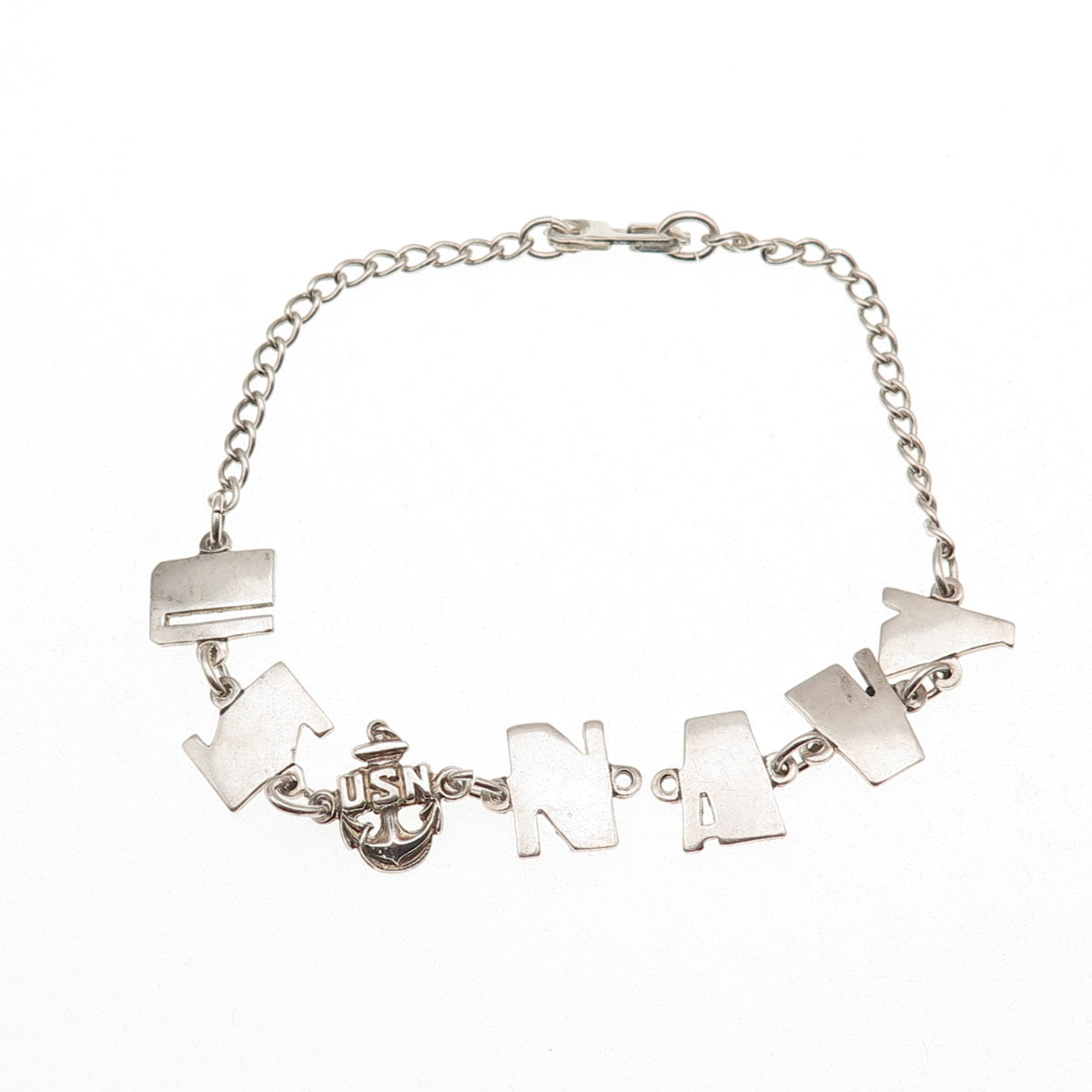 Embracelet Sterling Silver Antique WWII US Navy Bracelet 6.75" (missing link)