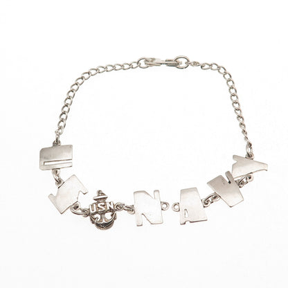 Embracelet Sterling Silver Antique WWII US Navy Bracelet 6.75" (missing link)