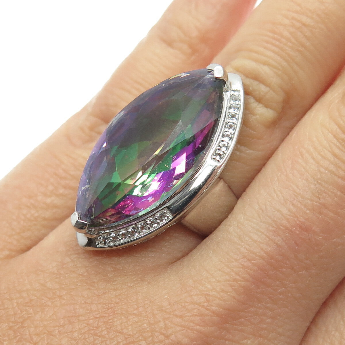 LUCAS LAMETH LUC 925 Sterling Silver Real Mystic & White Topaz Ring Size 6.25