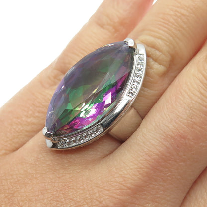 LUCAS LAMETH LUC 925 Sterling Silver Real Mystic & White Topaz Ring Size 6.25