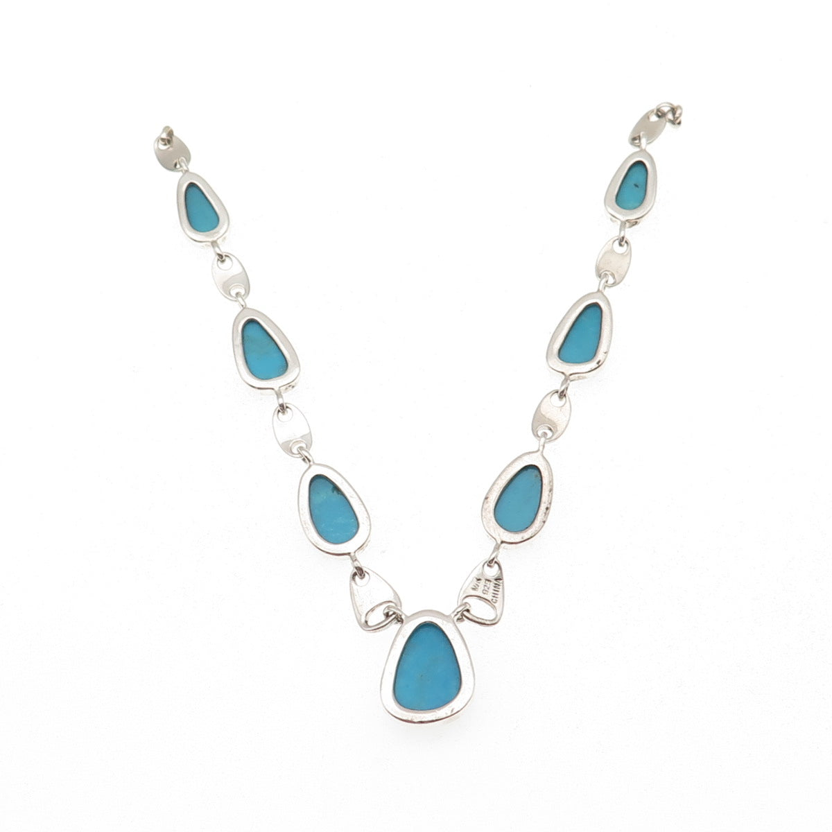 Whitney Kelly 925 Sterling Vintage Real Turquoise Centerpiece Necklace Part 7.5"