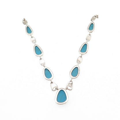 Whitney Kelly 925 Sterling Vintage Real Turquoise Centerpiece Necklace Part 7.5"