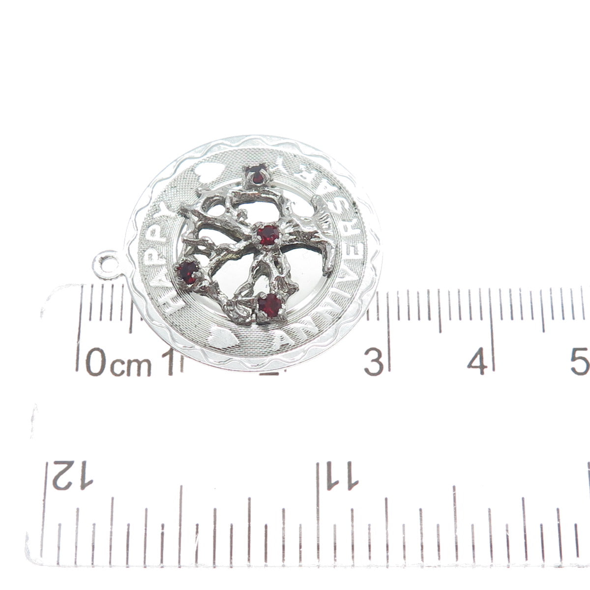 SPENCER CO. 925 Sterling Silver Vintage Red Garnet Gem Happy Anniversary Pendant