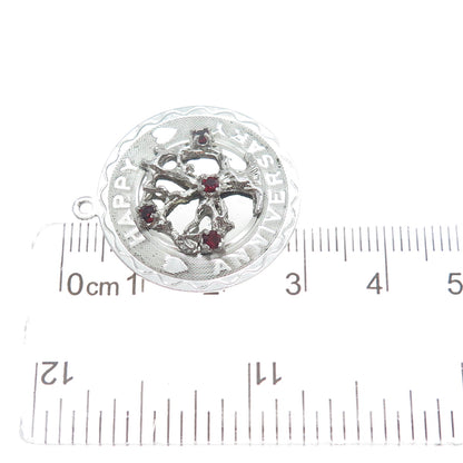 SPENCER CO. 925 Sterling Silver Vintage Red Garnet Gem Happy Anniversary Pendant