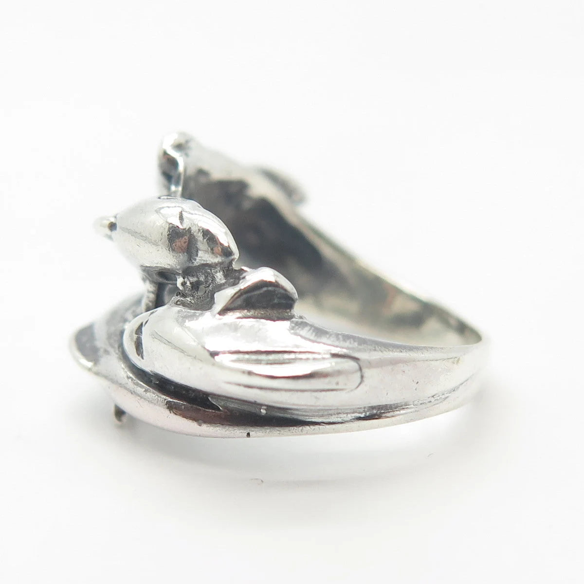 925 Sterling Silver Vintage Friendly Dolphin Ring Size 4.25