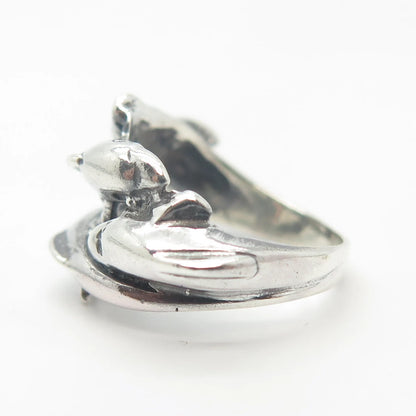 925 Sterling Silver Vintage Friendly Dolphin Ring Size 4.25