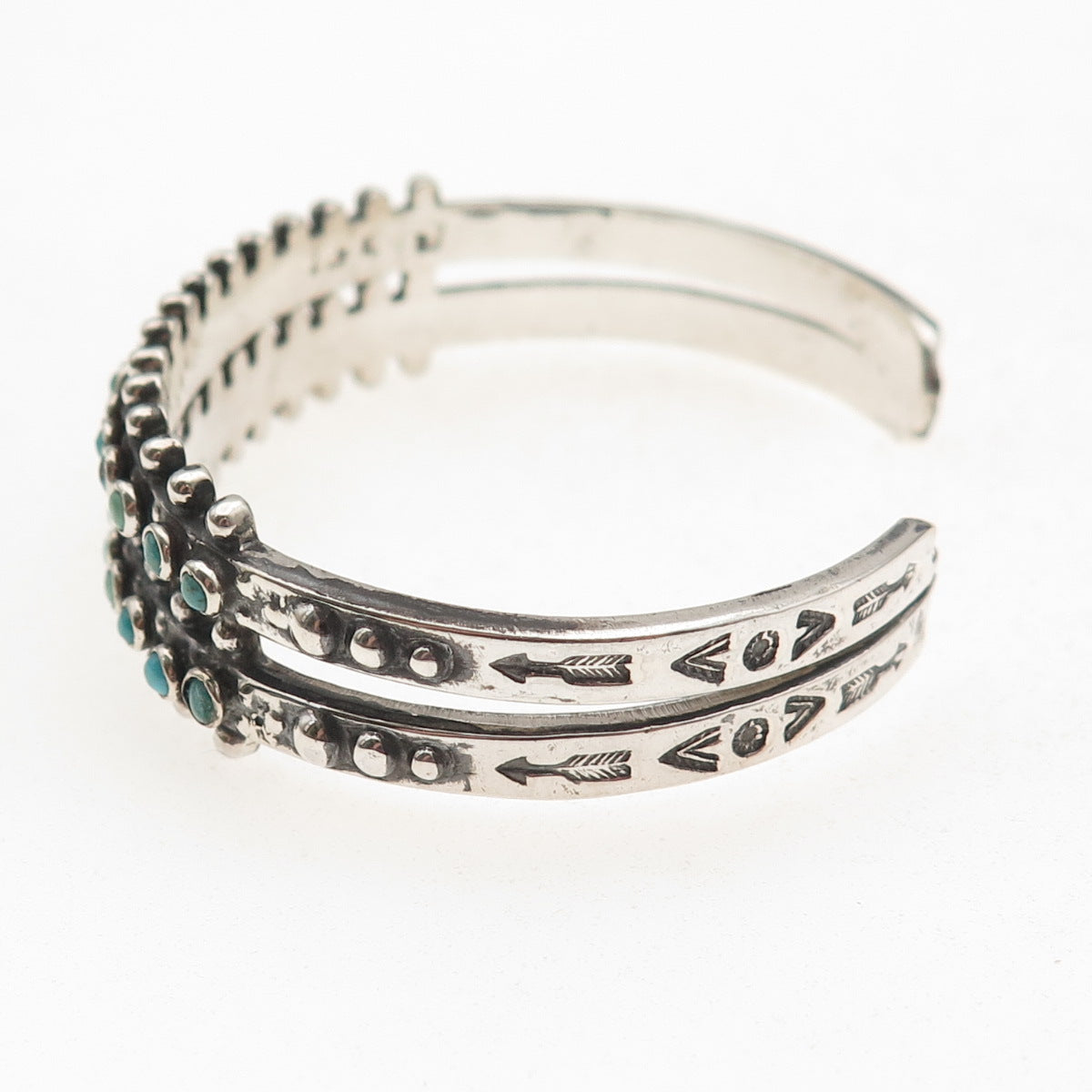 Old Pawn 925 Sterling Silver Vintage Turquoise Snake Eye Adjustable Bracelet 6"