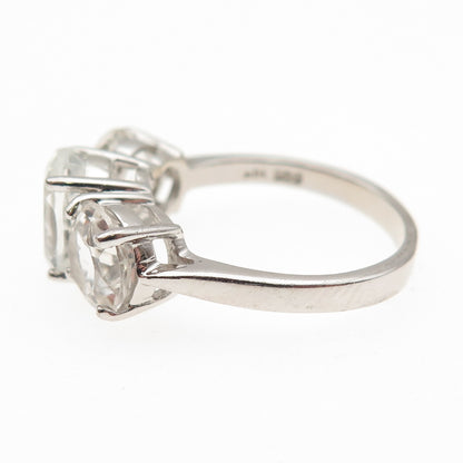 925 Sterling Silver Real Oval & Round-Cut White Topaz Engagement Ring Size 7