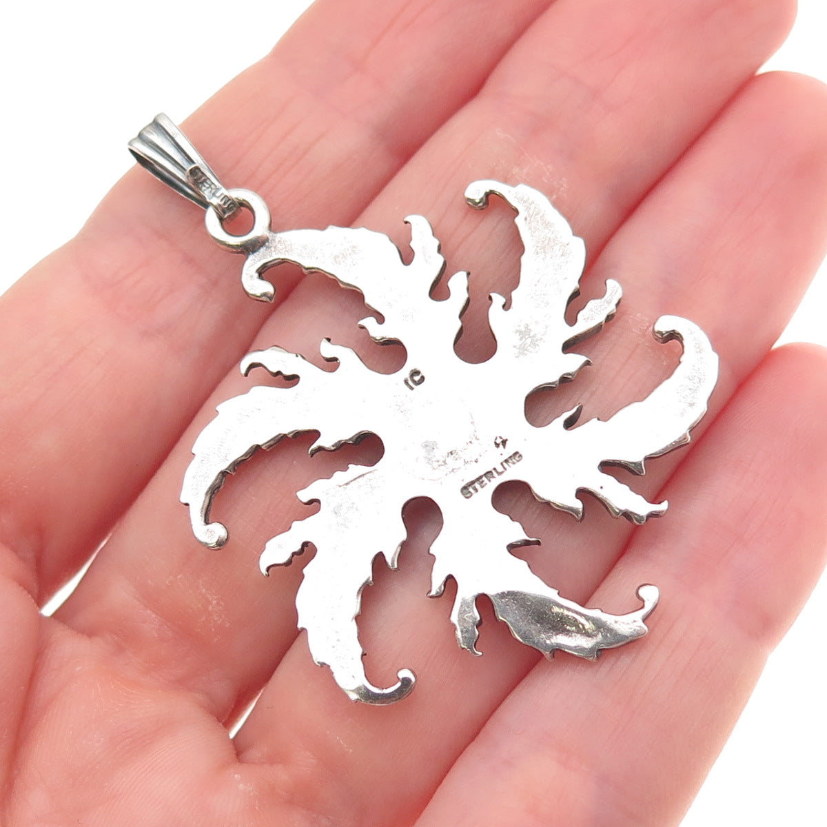 IC James Craig 925 Sterling Silver Vintage Modernist Floral Charm Pendant