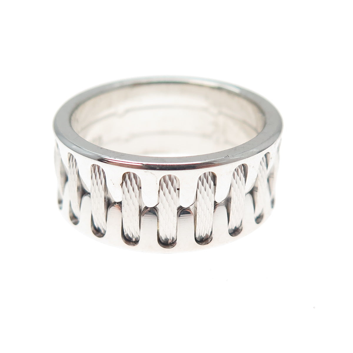 NEOS 925 Sterling Silver Textured Sewing Stitches Band Ring Size 7.75