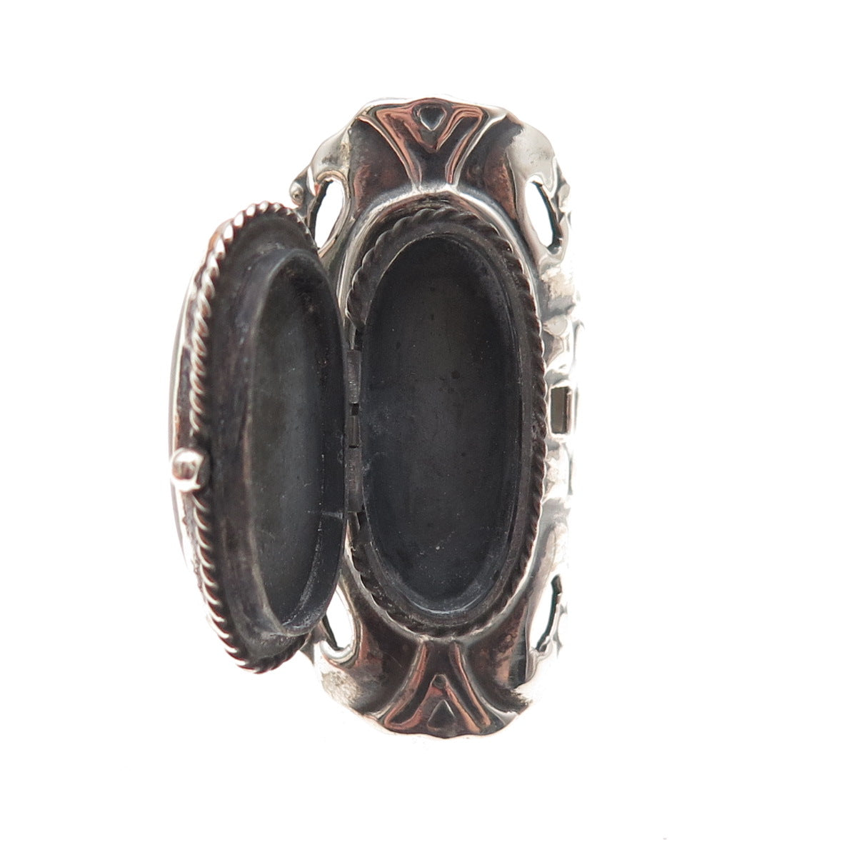 925 Sterling Vintage Mexico Real Malachite Adjustable Poison Ring Size 8.75