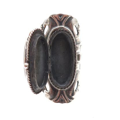 925 Sterling Vintage Mexico Real Malachite Adjustable Poison Ring Size 8.75