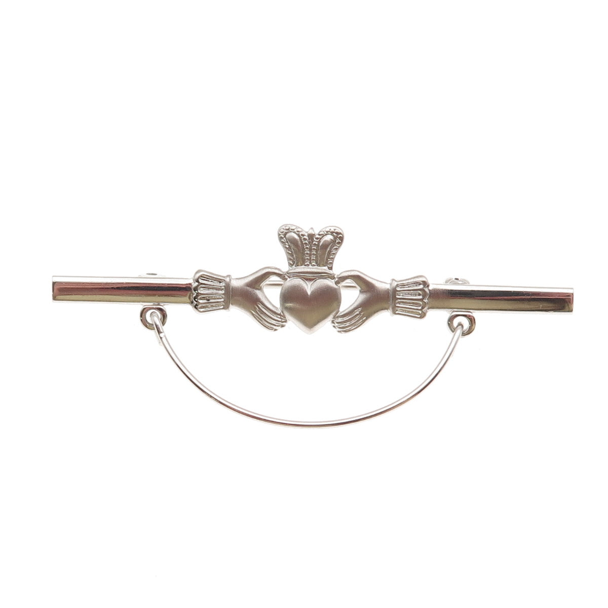 Beau 925 Sterling Silver Vintage Irish Claddagh Charm Holder Pin Brooch