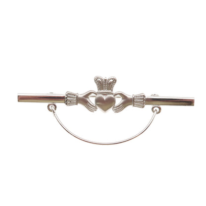 Beau 925 Sterling Silver Vintage Irish Claddagh Charm Holder Pin Brooch