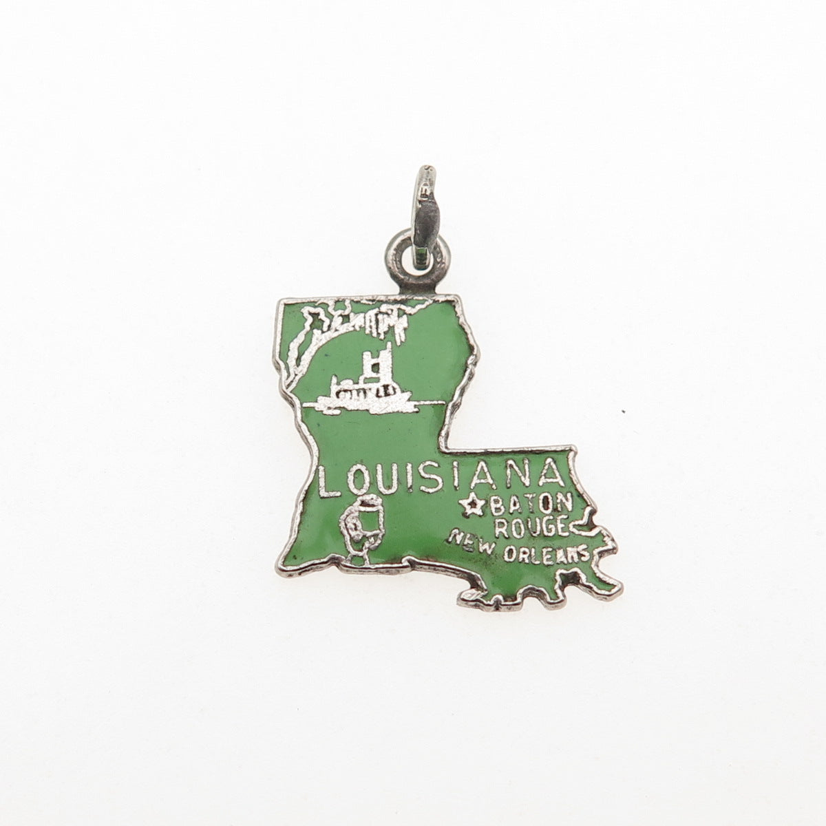 FRENCH & FRANKLIN 925 Sterling Silver Vintage Enamel Louisiana Mini Pendant