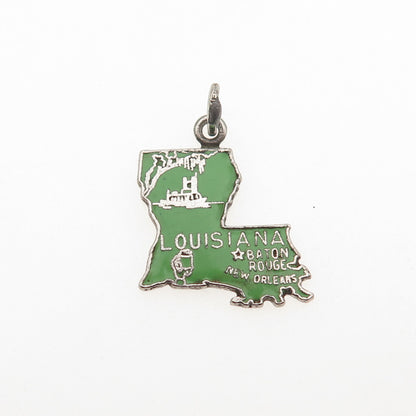 FRENCH & FRANKLIN 925 Sterling Silver Vintage Enamel Louisiana Mini Pendant