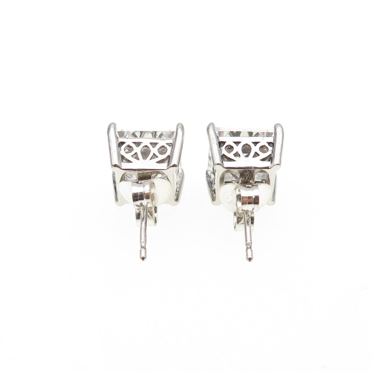 925 Sterling Silver Princess-Cut C Z Stud Earrings