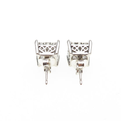 925 Sterling Silver Princess-Cut C Z Stud Earrings