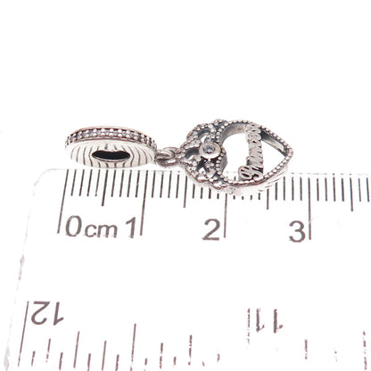 Pandora 925 Sterling Silver Round-Cut C Z Princess Crown Heart Dangle Charm