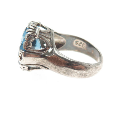 JGD JANICE GIRARDI 925 Sterling Silver Vintage Ocean Blue C Z Ring Size 6.5
