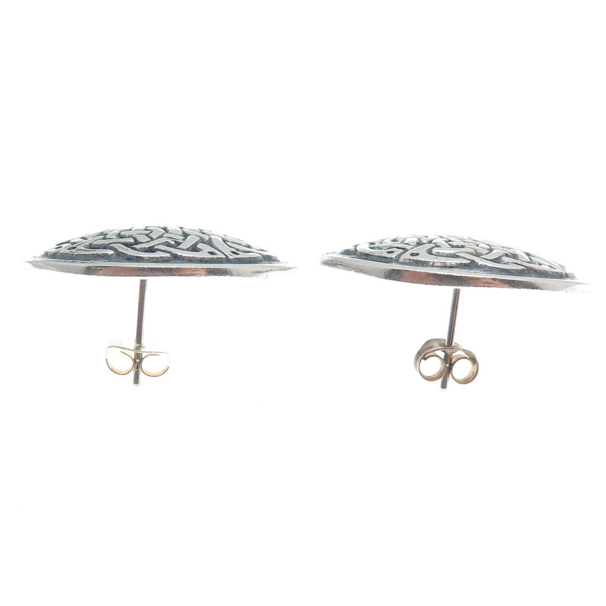 925 Sterling Silver Vintage Mexico Celtic Knot Disc Oxidized Earrings