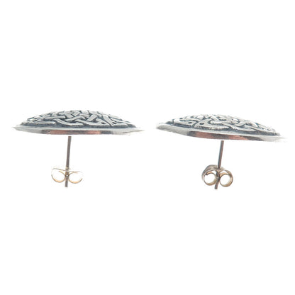 925 Sterling Silver Vintage Mexico Celtic Knot Disc Oxidized Earrings