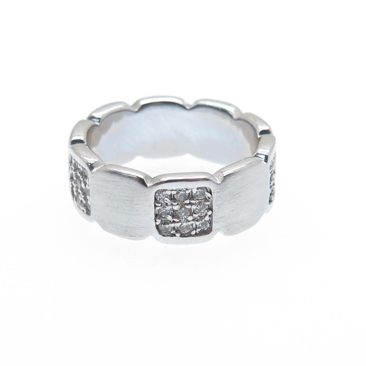 925 Sterling Silver Round-Cut Shaped C Z Panel Band Ring Size 7