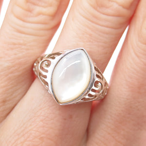 925 Sterling Silver Vintage Real MOP Modernist Ring Size 7.75