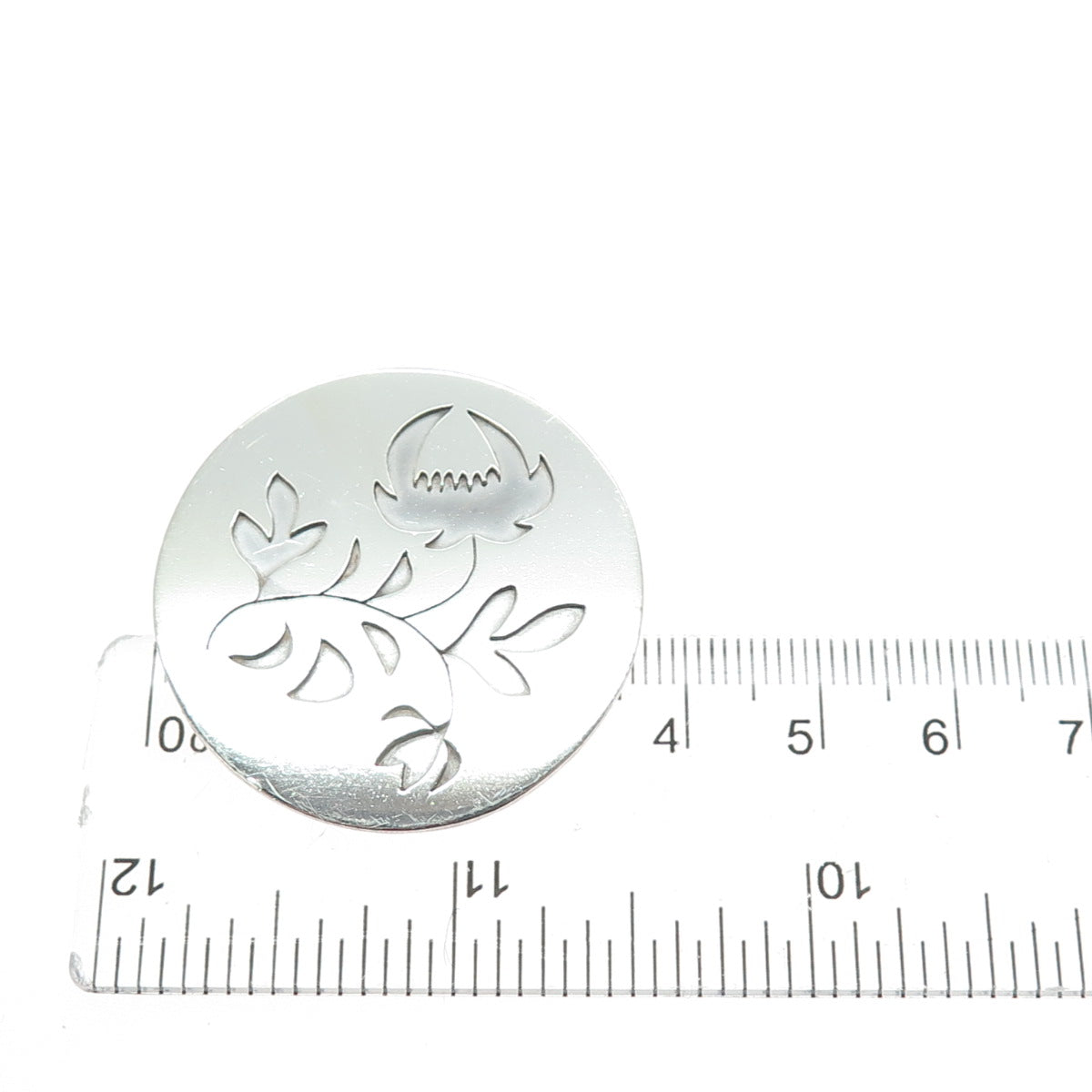 925 Sterling Silver Vintage Flower Blossom Round Pin Brooch