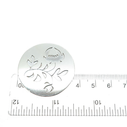 925 Sterling Silver Vintage Flower Blossom Round Pin Brooch