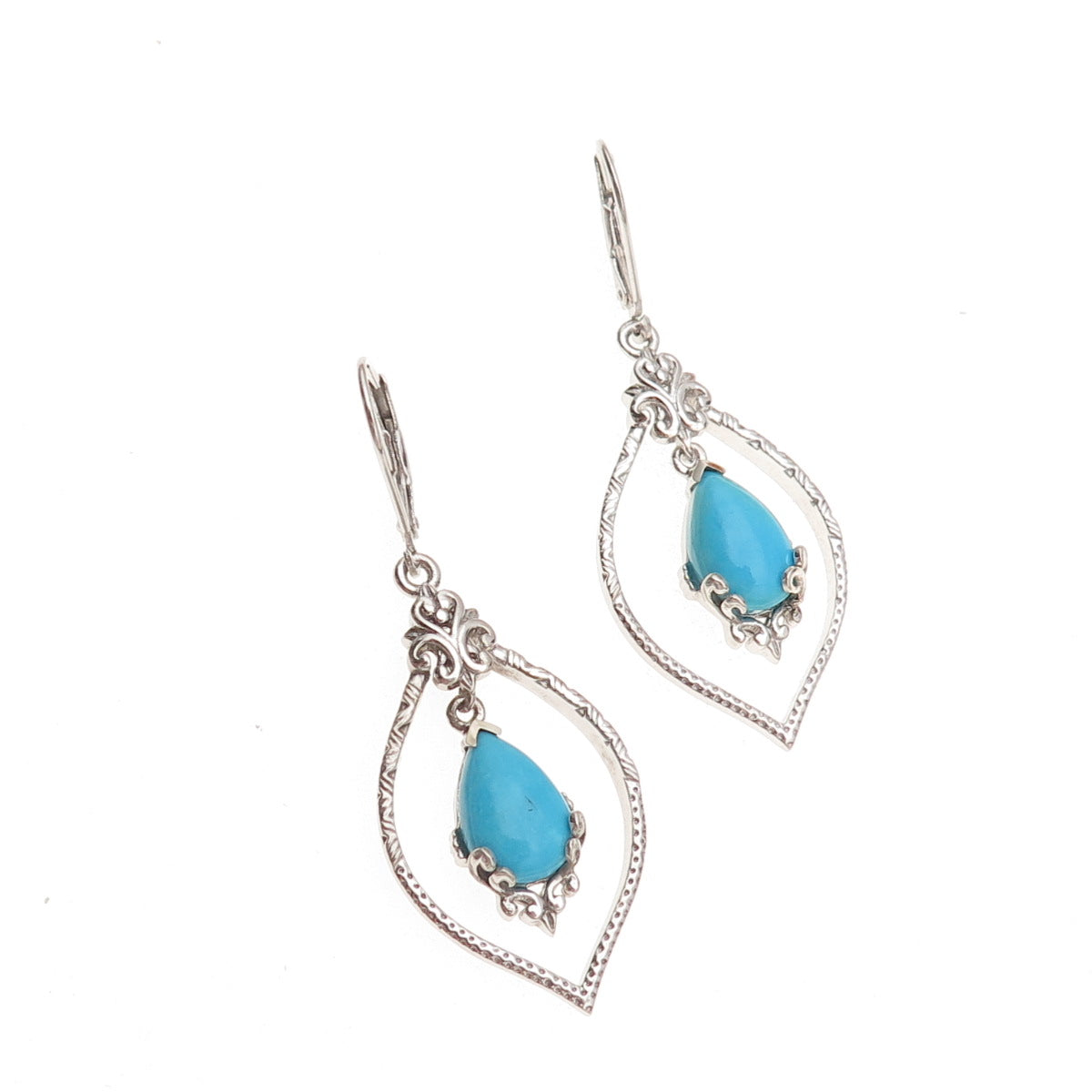 Chuck Clemency Sterling Silver Real Sleeping Beauty Turquoise Dangle Earrings