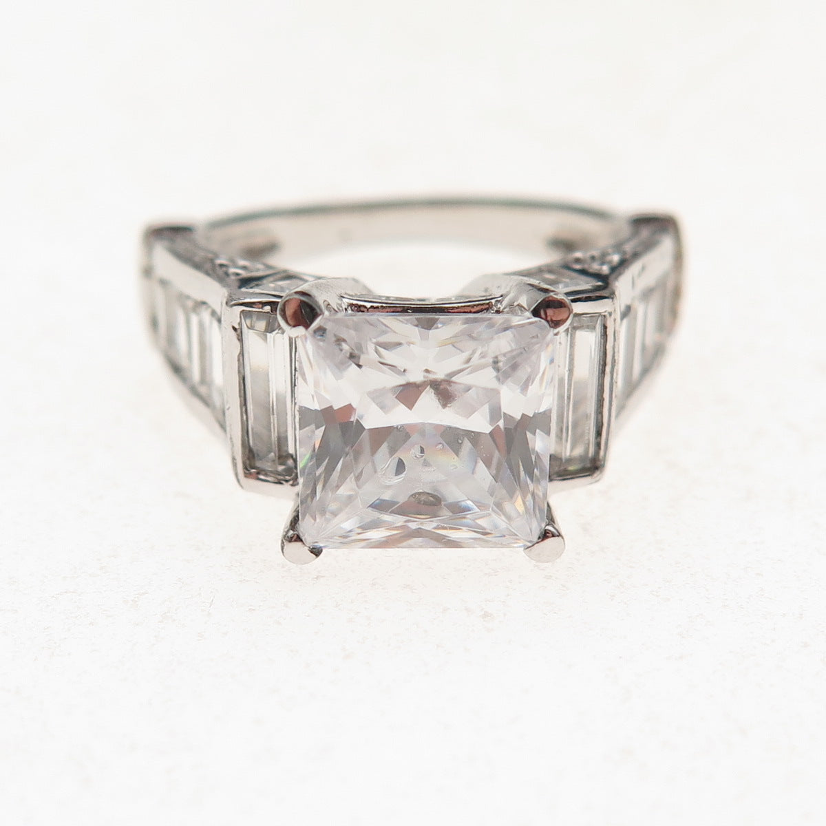Key Star 925 Sterling Silver Princess & Emerald-Cut C Z Engagement Ring Size 6