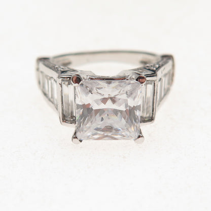 Key Star 925 Sterling Silver Princess & Emerald-Cut C Z Engagement Ring Size 6