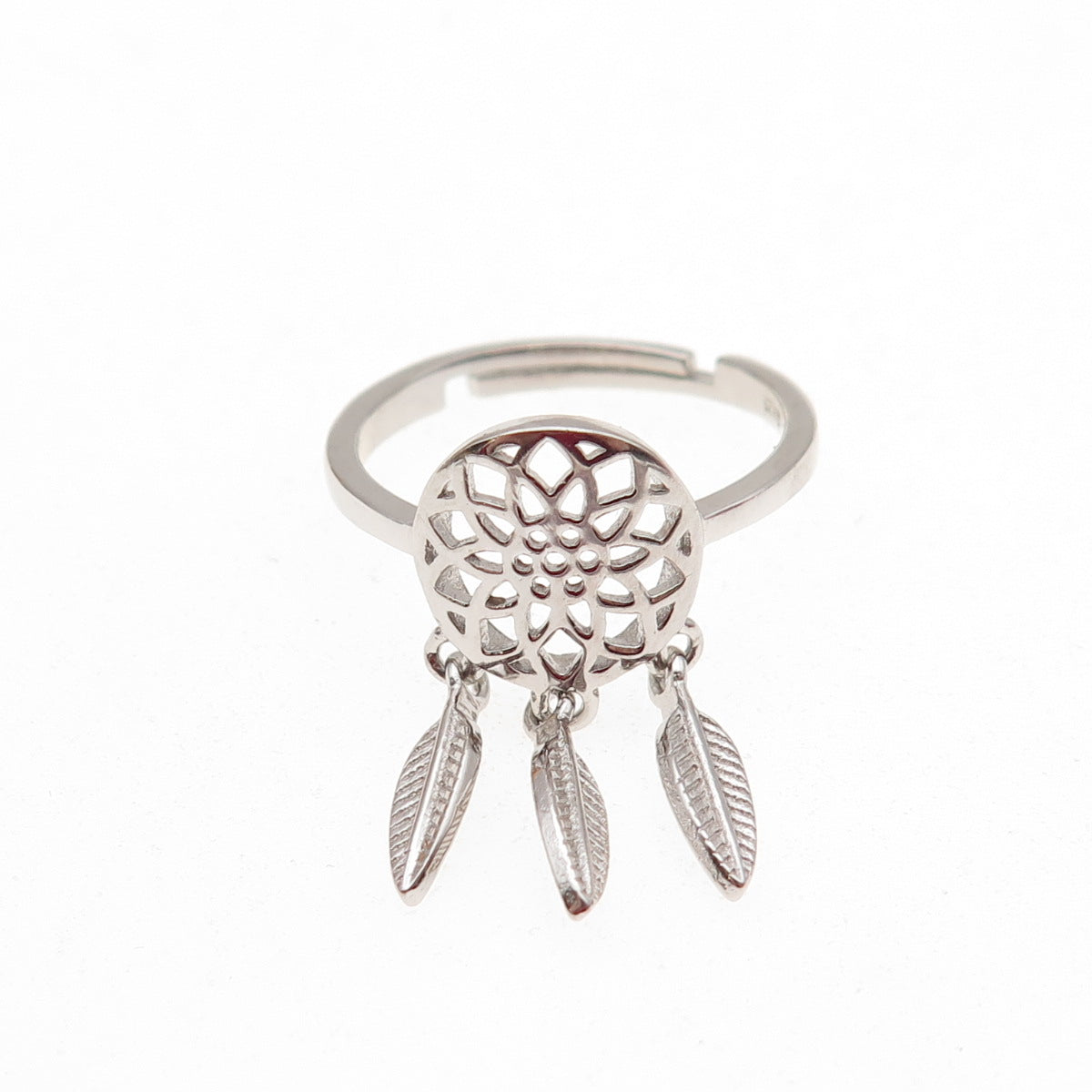 925 Sterling Silver Dreamcatcher Dangle Charm Adjustable Ring Size 6