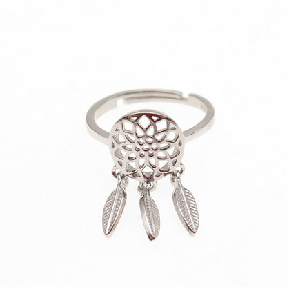 925 Sterling Silver Dreamcatcher Dangle Charm Adjustable Ring Size 6
