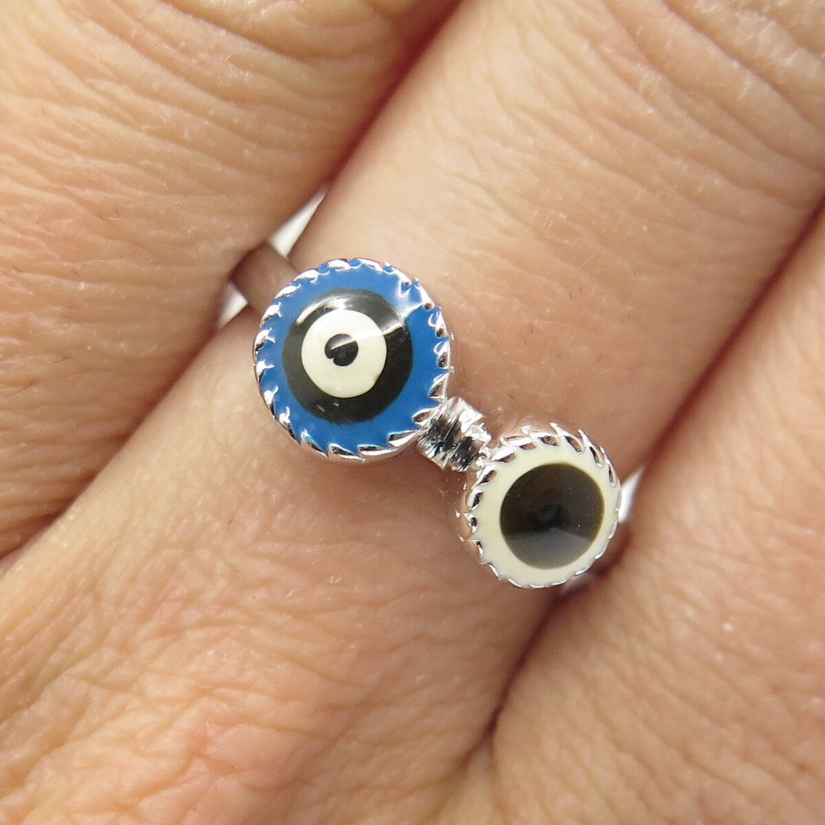 925 Sterling Silver Enamel Evil's Eye Ring Size 7