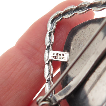 Beau 925 Sterling Silver Vintage Heart Oxidized Pin Brooch