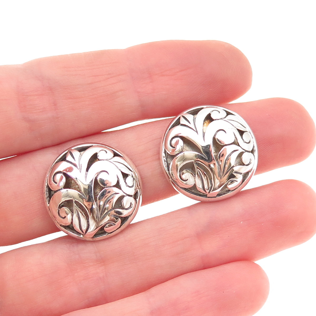 925 Sterling Silver Vintage Floral Oxidized Clip On Earrings