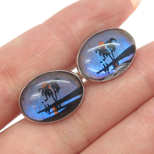 925 Sterling Silver Antique Art Deco Monarch Butterfly Wing Sunset Cufflinks