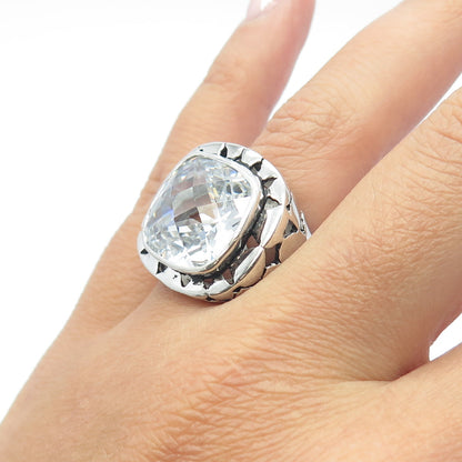 925 Sterling Silver Princess-Cut Shaped C Z Modernist Ring Size 5.75