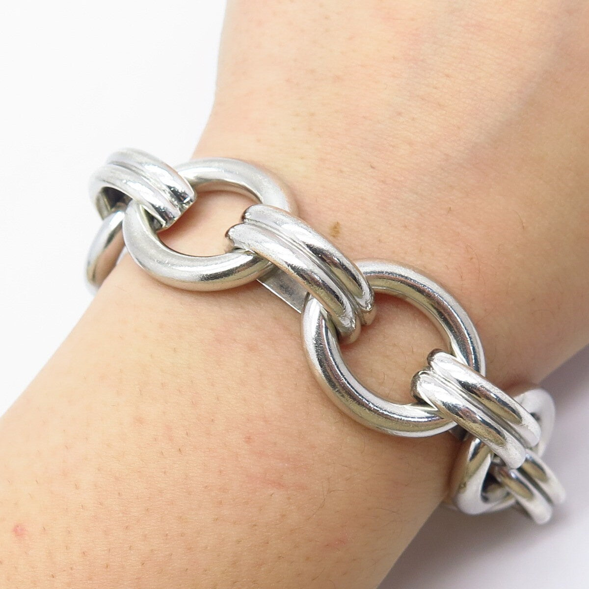 925 Sterling Silver Vintage Modernist Rolo Link Bracelet 7.25"