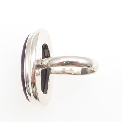 925 Sterling Silver Vintage Real Oval-Cut Lepidolite Ring Size 8