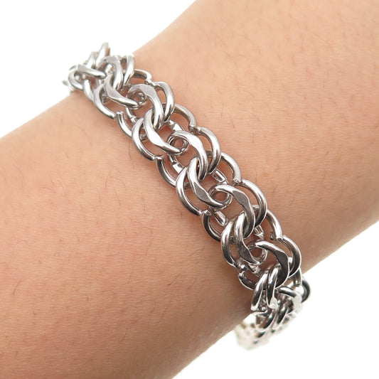 925 Sterling Silver Antique Art Deco Double Rolo Link Bracelet 6.75"