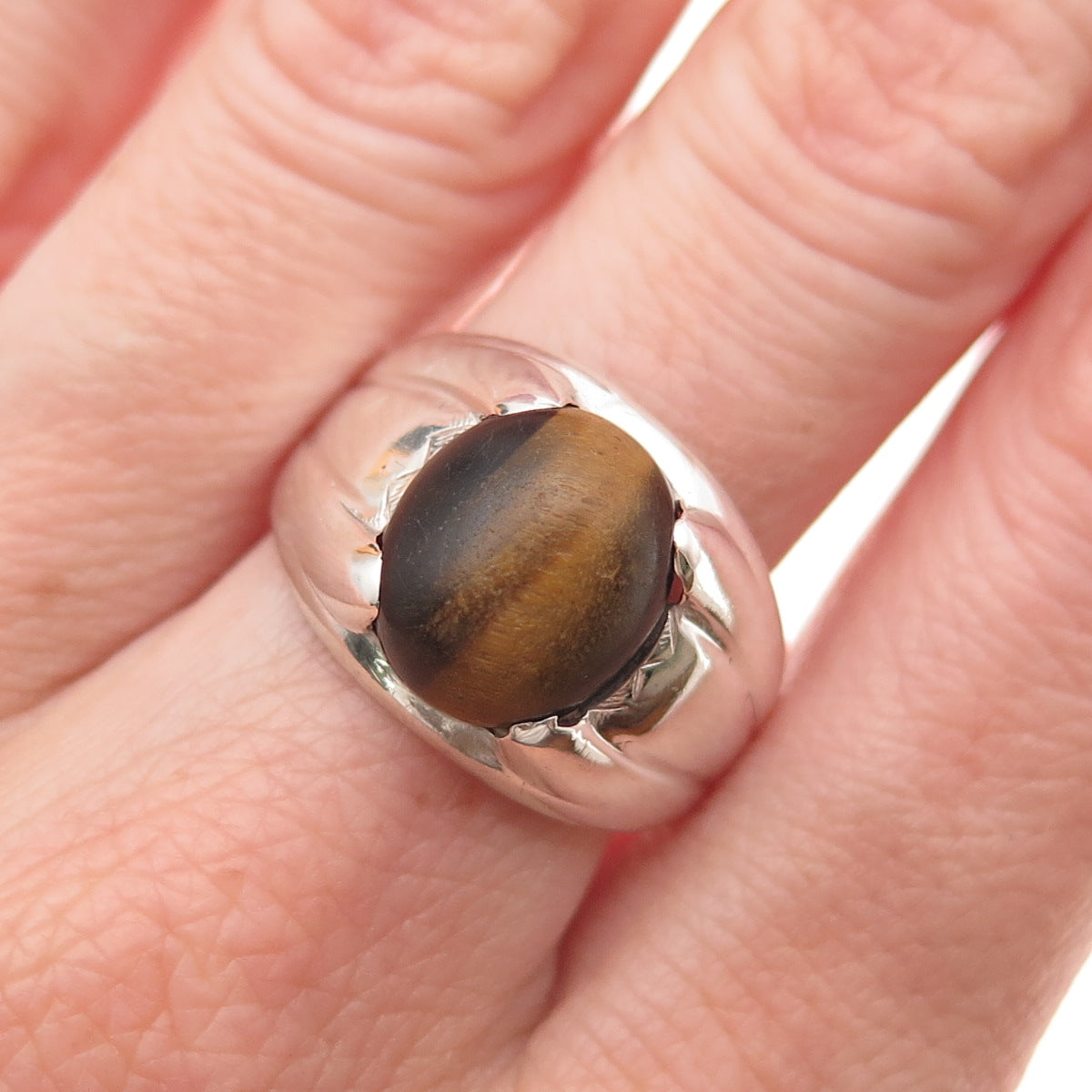 Vargas 925 Sterling Silver Antique Art Deco Real Tiger Eye Ring Size 10.25