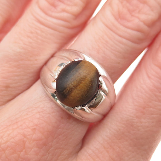Vargas 925 Sterling Silver Antique Art Deco Real Tiger Eye Ring Size 10.25