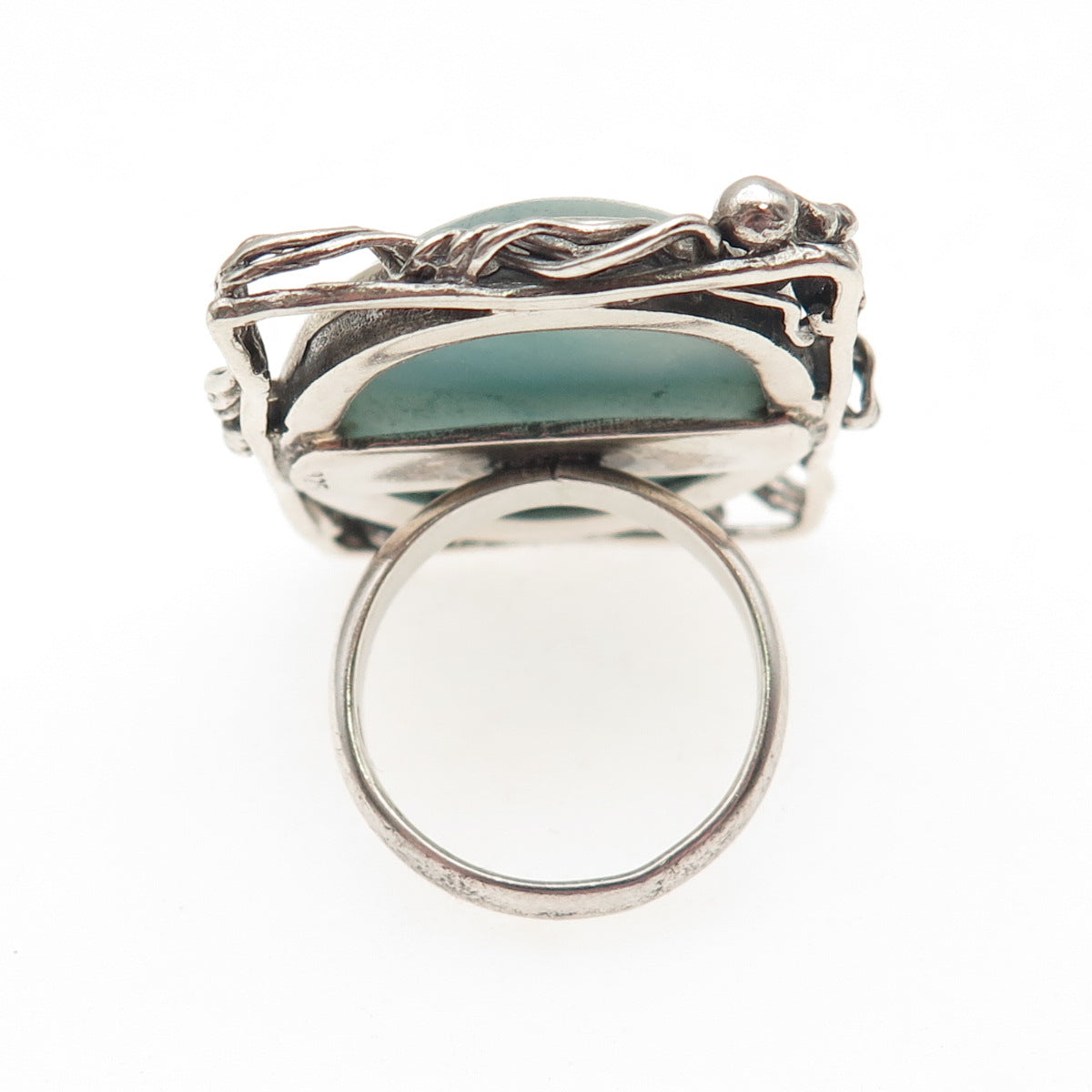 925 Sterling Silver Vintage Real Larimar Modernist Oxidized Ring Size 7