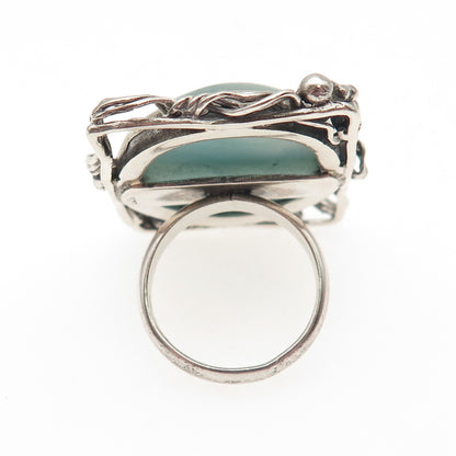 925 Sterling Silver Vintage Real Larimar Modernist Oxidized Ring Size 7